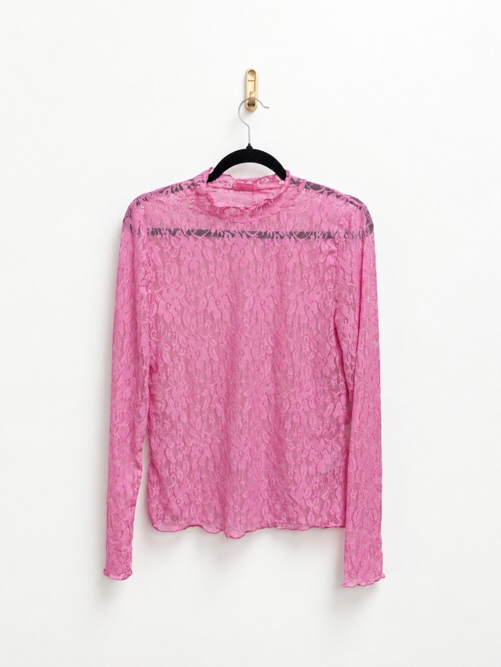 Pink Lily Lace Sleeve Mock-Neck Top